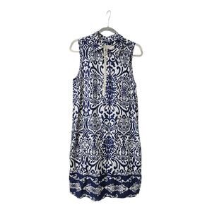 CASA CABANA Womens Sleeveless Dress Linen Blend Pockets Front Gold Zipper Size S